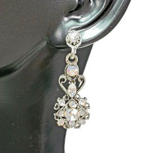 Silver Aurora Borealis Crystals Dangle Earrings